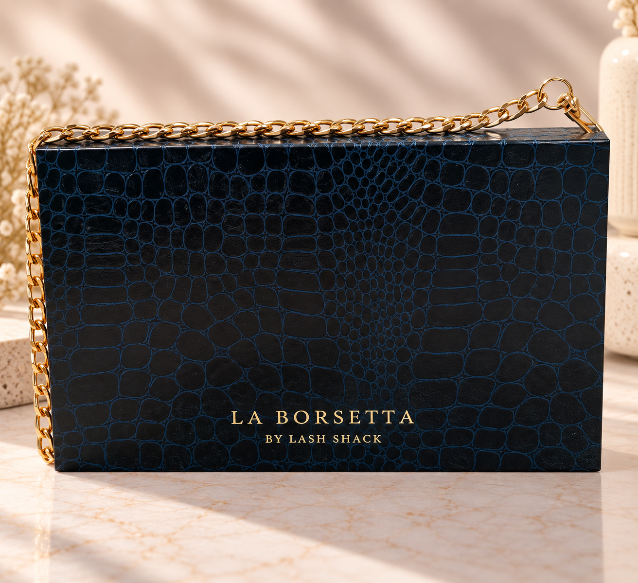 Lash Shack La Borsetta starter set in Navy – closed, with La Borsetta branding