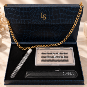 Lash Shack La Borsetta starter set in Navy – open, showing the contents
