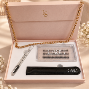 Lash Shack La Borsetta starter set in Peachy Pink – open, showing the contents